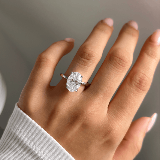 3.70 Carat Lab Grown Oval Diamond Hidden Halo Samara Engagement Ring in Platinum