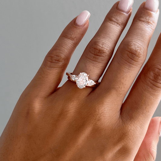 1.50 Carat Lab Grown Oval Diamond Trilogy Vivian Engagement Ring in 14K Yellow Gold