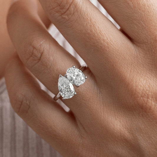 3.06 Carat Lab Grown Pear Diamond Toi Et Moi Engagement Ring in Platinum