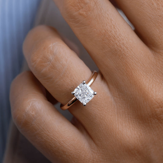 1.85 Carat Lab Grown Elongated Cushion Diamond Elongated Hidden Halo Ring Two Tone Kate Engagement Ring in Platinum