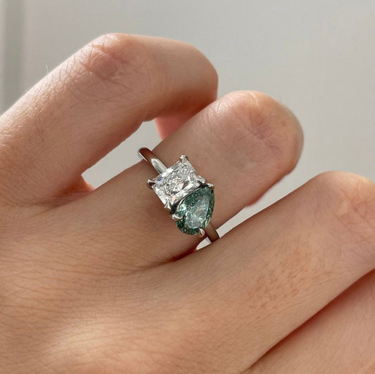 2.18 Carat Lab Grown Pear Diamond Toi Et Moi Ring Engagement Ring in Platinum
