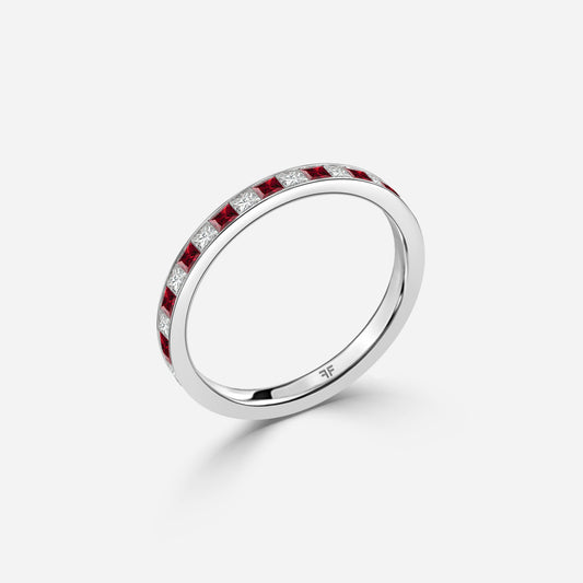 1.00 Carat Lab Grown Princess Ruby Wedding Band in Platinum