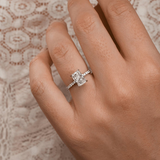 2.25 Carat Lab Grown Radiant Diamond Aisha Hidden Halo Engagement Ring in Platinum