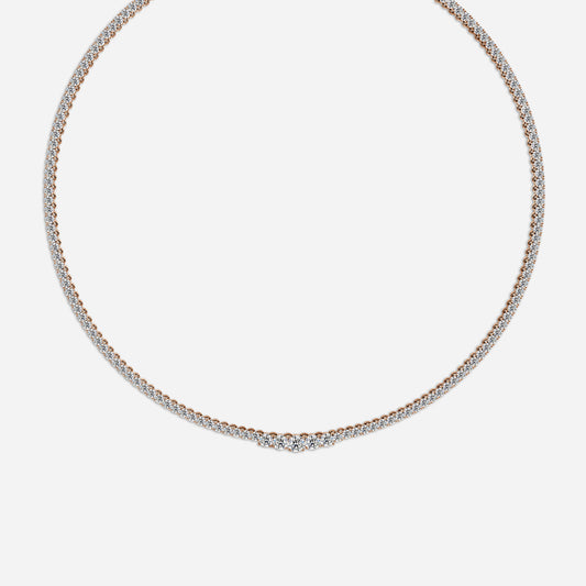 13.12 Carat Lab Grown Round Diamond Graduated Necklace in 14K Rose Gold