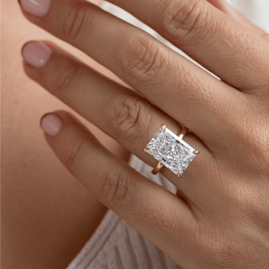 8.98 Carat Lab Grown Radiant Diamond Hidden Halo Kate Engagement Ring in 14K Yellow Gold