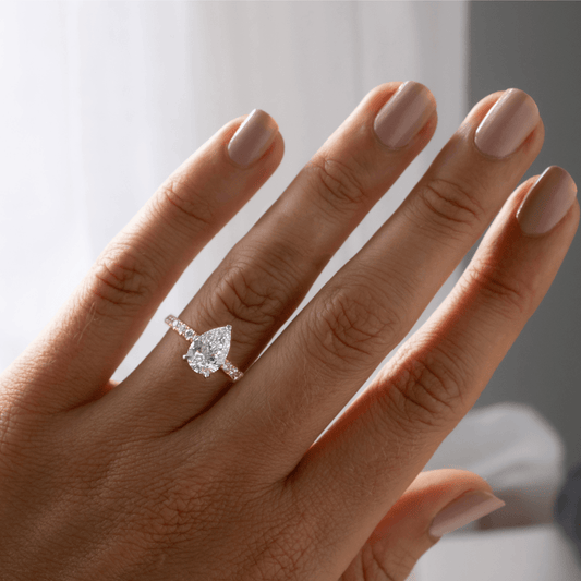1.85 Carat Lab Grown Pear Diamond Hidden Halo Band Two Tone Sadie Engagement Ring in Platinum