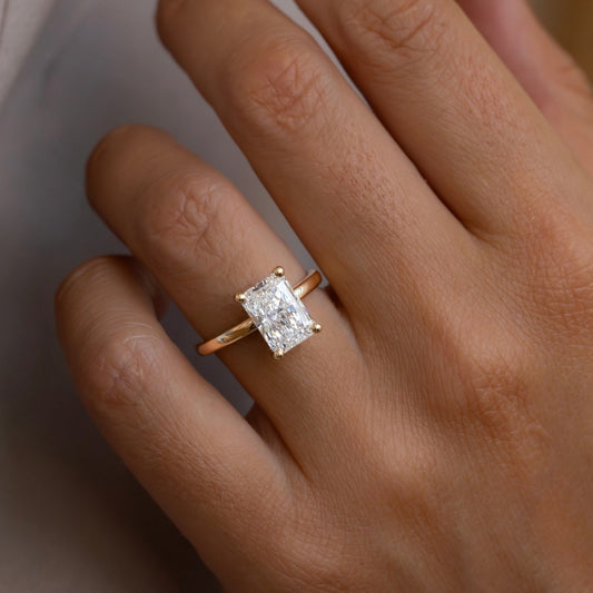 3.10 Carat Lab Grown Radiant Diamond Hidden Halo Ring Kate Engagement Ring in 14K Yellow Gold