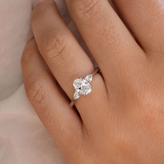 1.30 Carat Lab Grown Oval Diamond Trilogy Vivian Engagement Ring in Platinum