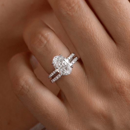 3.90 Carat Lab Grown Oval Diamond Hidden Halo Samara Engagement Ring in Platinum