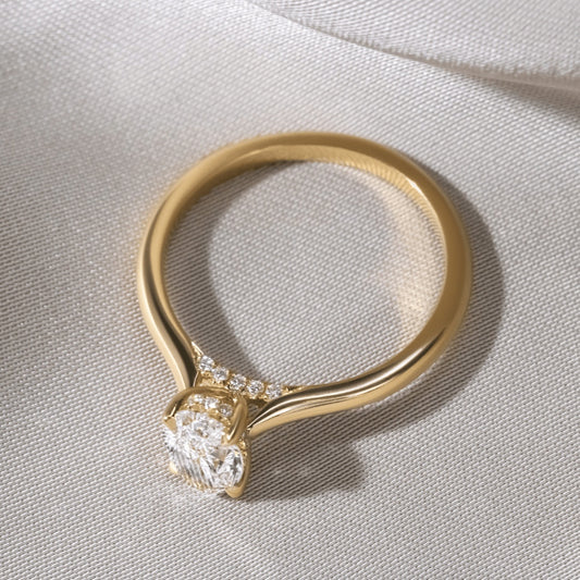 0.80 Carat Lab Grown Oval Diamond Juliette Solitaire Hidden Halo Engagement Ring in 14K Yellow Gold