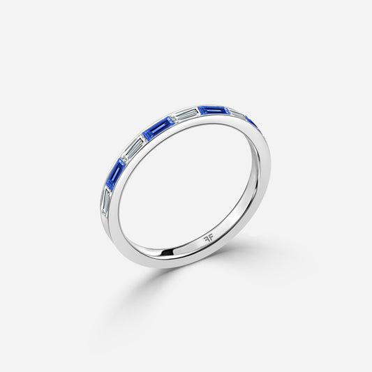 0.57 Carat Lab Grown Baguette Sapphire Blue Wedding Band in Platinum