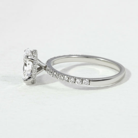 1.41 Carat Lab Grown Oval Diamond Hidden Halo Engagement Ring in 14K White Gold