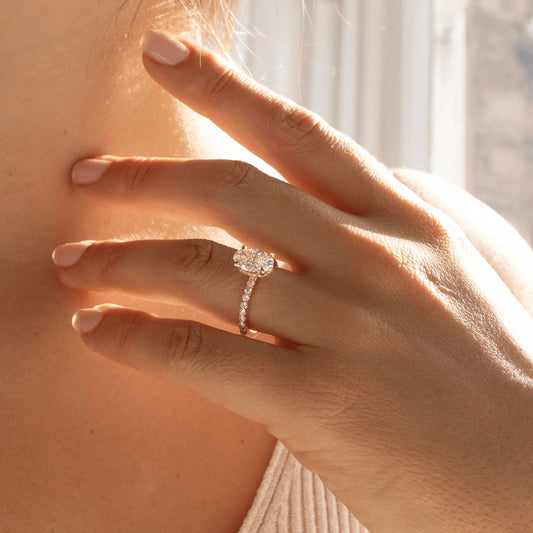 1.85 Carat Lab Grown Oval Diamond Hidden Halo Band Samara Engagement Ring in 14K Yellow Gold