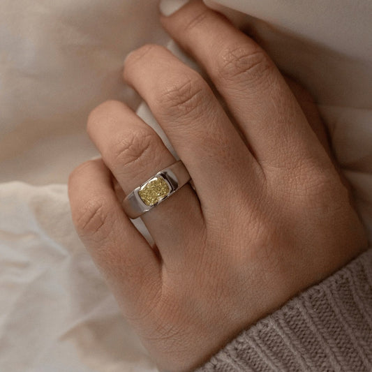 1.90 Carat Lab Grown Elongated Cushion Diamond Elongated Yellow Men S Open Bezel Ring Jarred Engagement Ring in Platinum
