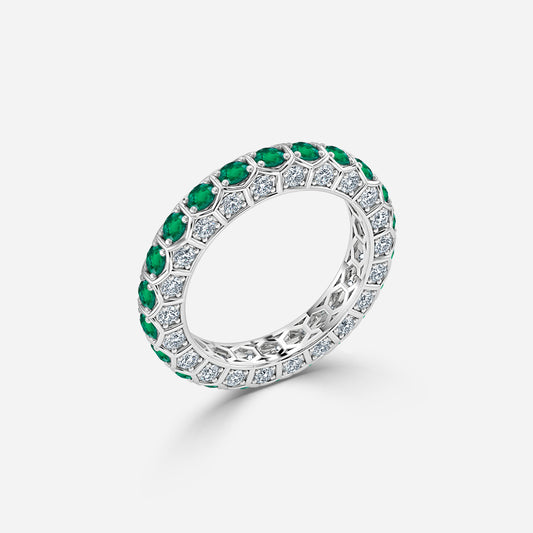 2.10 Carat Lab Grown Round Emerald Hexa Green Wedding Band in Platinum