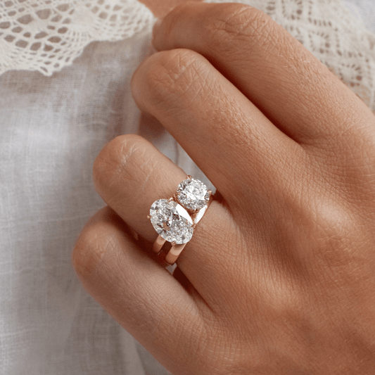 4.10 Carat Lab Grown Oval Diamond Toi Et Moi Engagement Ring in 14K Yellow Gold