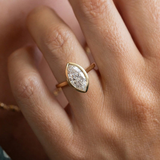 2.30 Carat Lab Grown Marquise Diamond Bezel Set Georgia Engagement Ring in 14K Yellow Gold