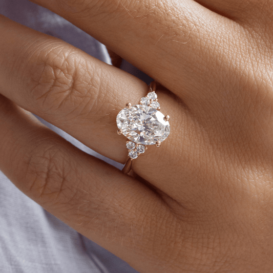3.00 Carat Lab Grown Oval Diamond Isabella Trilogy Engagement Ring in 14K Yellow Gold