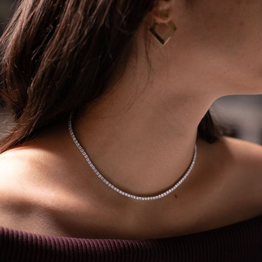 8.50 Carat Lab Grown Round Diamond Tennis Necklaces Necklace in 14K White Gold