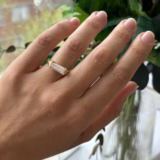 2.00 Carat Lab Grown Baguette Diamond Bezel Set Ring East West Engagement Ring in 14K Yellow Gold