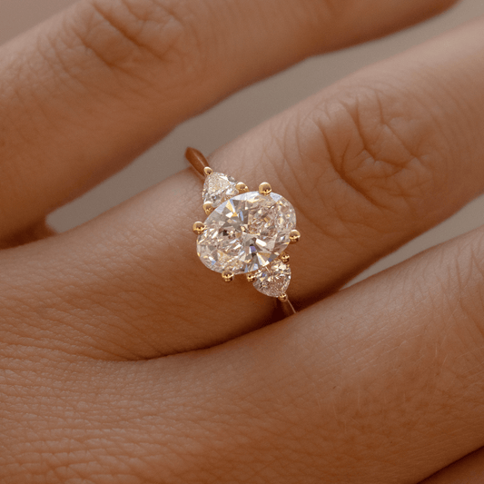1.80 Carat Lab Grown Oval Diamond Trilogy Venus Engagement Ring in 14K Yellow Gold