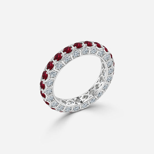 2.10 Carat Lab Grown Round Ruby Hexa Wedding Band in Platinum