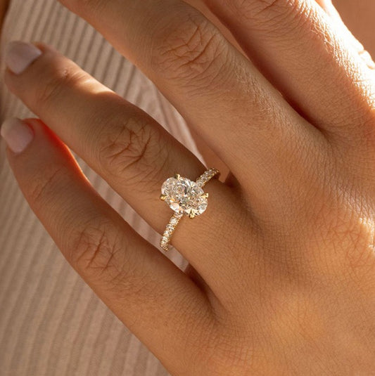 1.84 Carat Lab Grown Oval Diamond Samara Hidden Halo Engagement Ring in 14K Yellow Gold