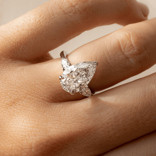 4.30 Carat Lab Grown Pear Diamond Trilogy Vivian Engagement Ring in Platinum