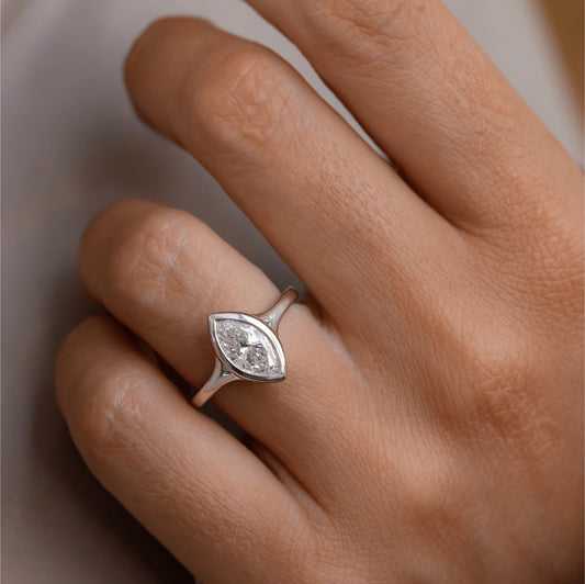 1.57 Carat Lab Grown Marquise Diamond Bezel Set Engagement Ring in Platinum