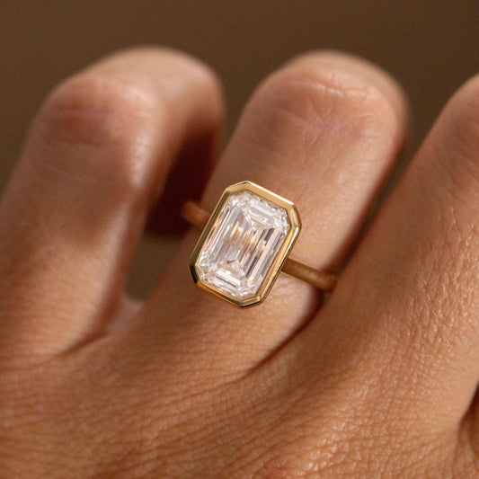 4.31 Carat Lab Grown Emerald Bezel Georgia Engagement Ring in 14K Yellow Gold