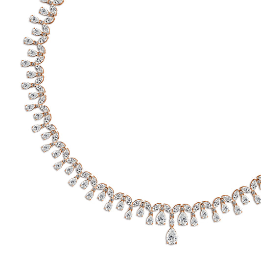 23.56 Carat Lab Grown Round, Pear And Marquise Diamond Necklace in 14K Rose Gold