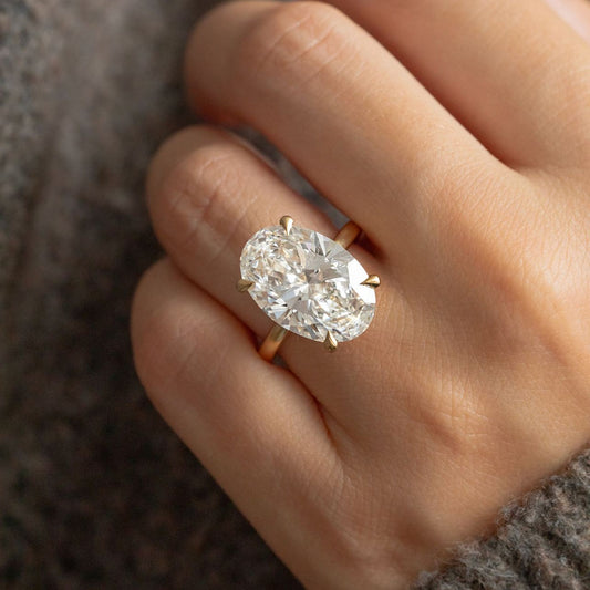 10.35 Carat Lab Grown Oval Diamond Hidden Halo Kate Engagement Ring in 14K Yellow Gold