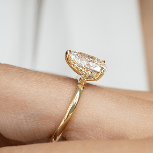 2.05 Carat Lab Grown Pear Diamond Hidden Halo Kate Engagement Ring in 14K Yellow Gold